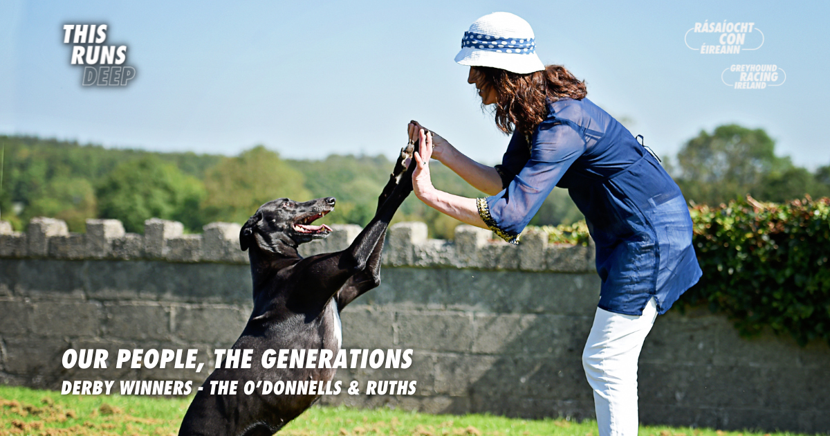 Our People, The Generations - pictured is Irish Greyhound Trainer Dolores Ruth pictured giving a treat to one of her beloved Greyhounds